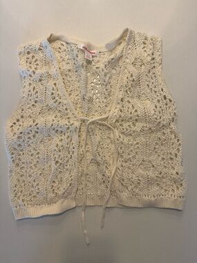 Joe Fresh Ivory Crochet Tie-Front Vest